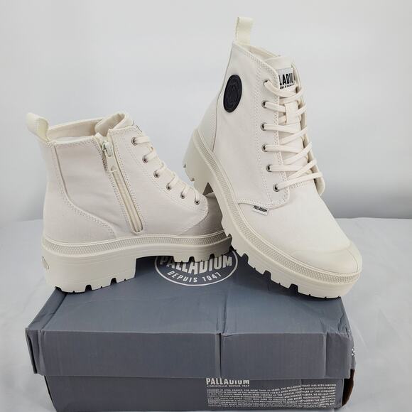 Palladium Unisex W9/M7.5 Pallabase Twill Platform Boots Star White 96907-116-M - Picture 1 of 9